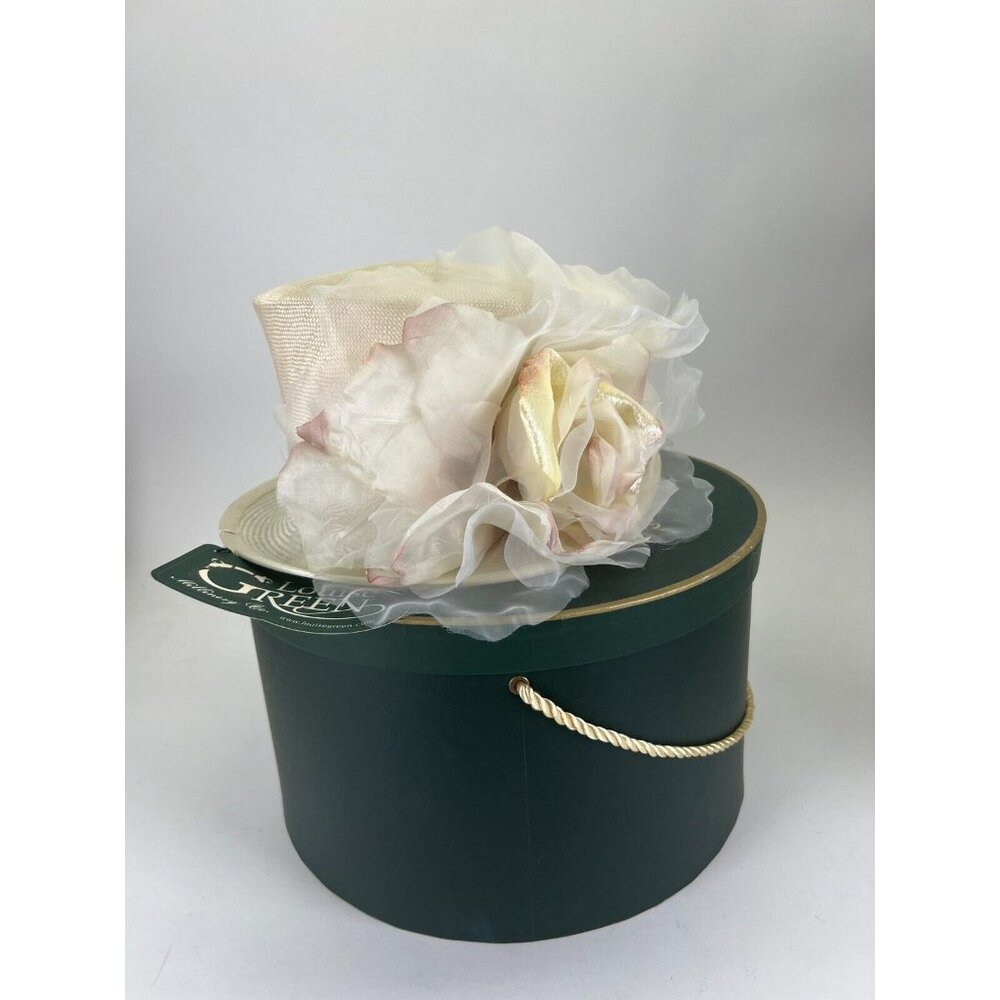 LOUISE GREEN MILLINERY 6050 KYES NATURAL STRAW HAT W/ FLOWER /w TAGS Wedding - Picture 5 of 16